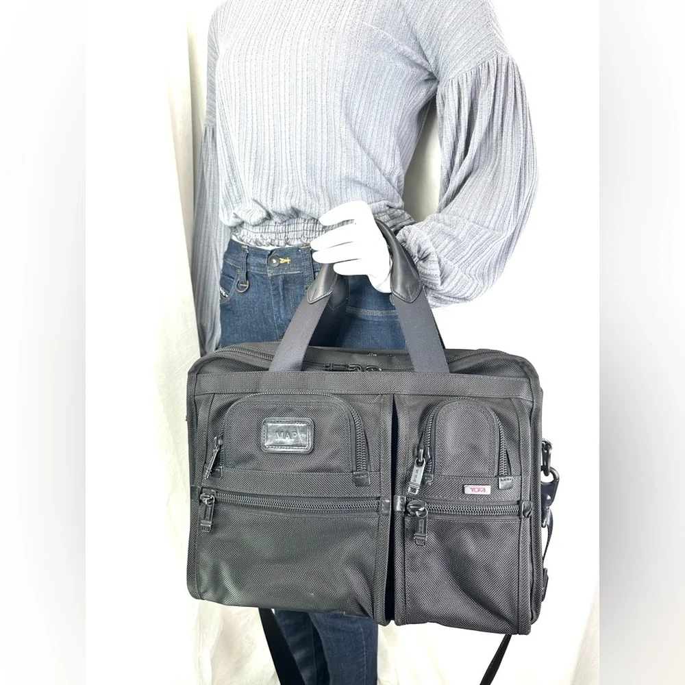 Tumi Black Ballistic Canvas Expandable Large Attaché Briefcase Laptop Bag Office